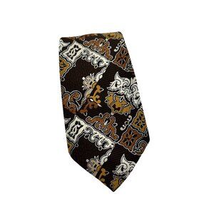 Vintage Como Italia For Haband Mens Tie Brown/Gold/White Floral Paisley Print